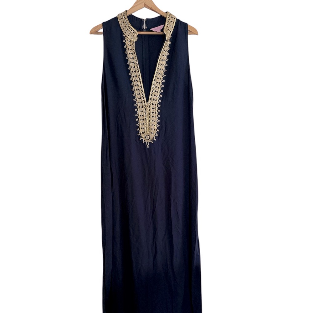 Lilly Pulitzer Navy Maxi Dress with Cream Embroidered V-Neck